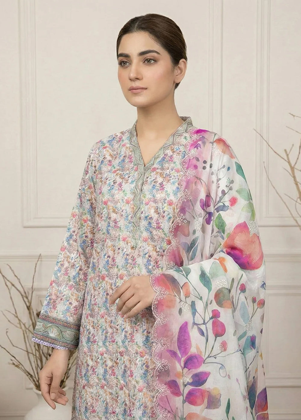 Anmol by Ishq e Rang RTW Chikankari Lawn 3 Piece Suit IR26RA Noor AA-7 - Casual Collection