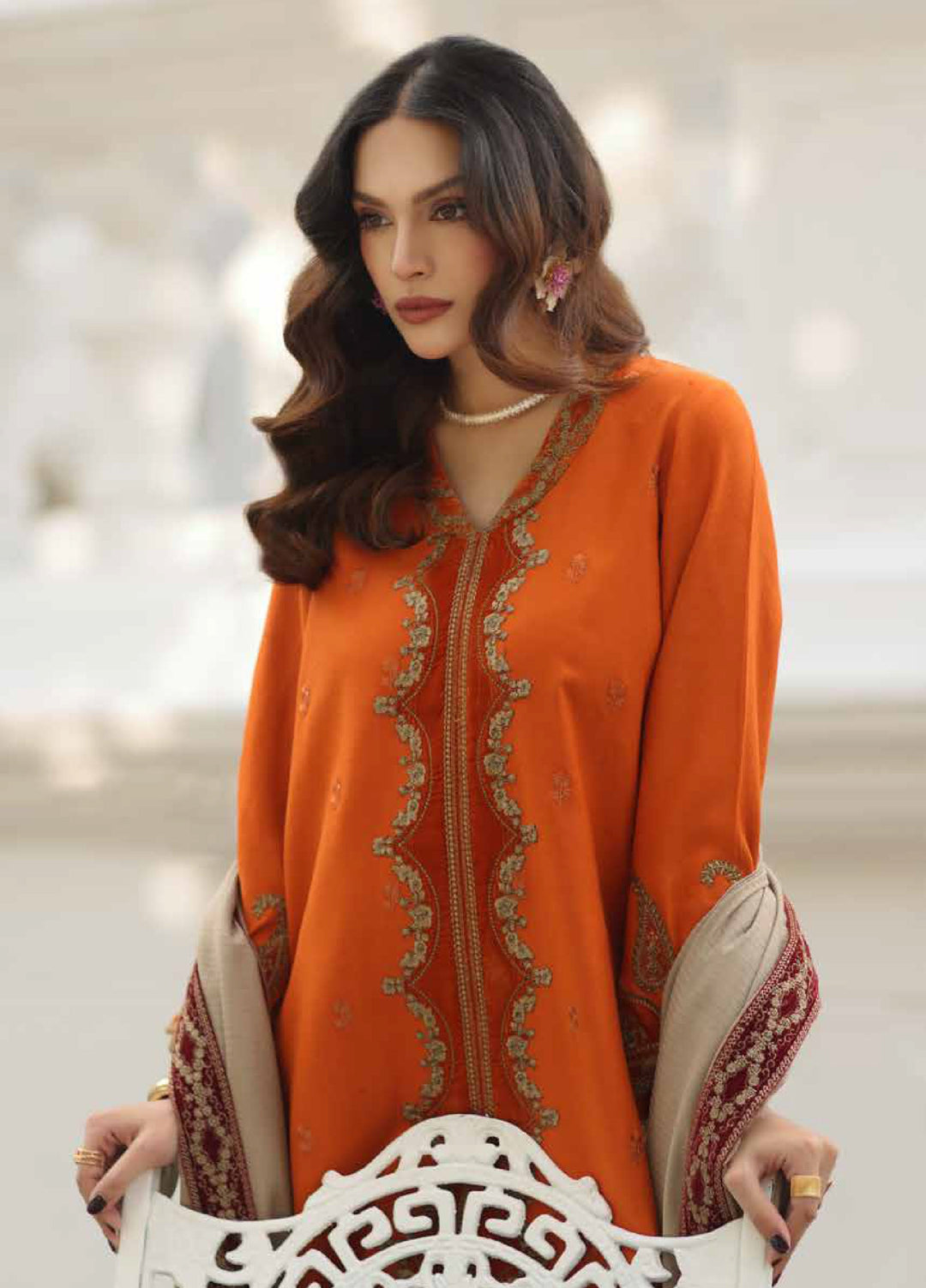 Charizma Signature Unstitched Embroidered Peach Leather 3 Piece CRZ25SP CSW5-03 - Winter Collection