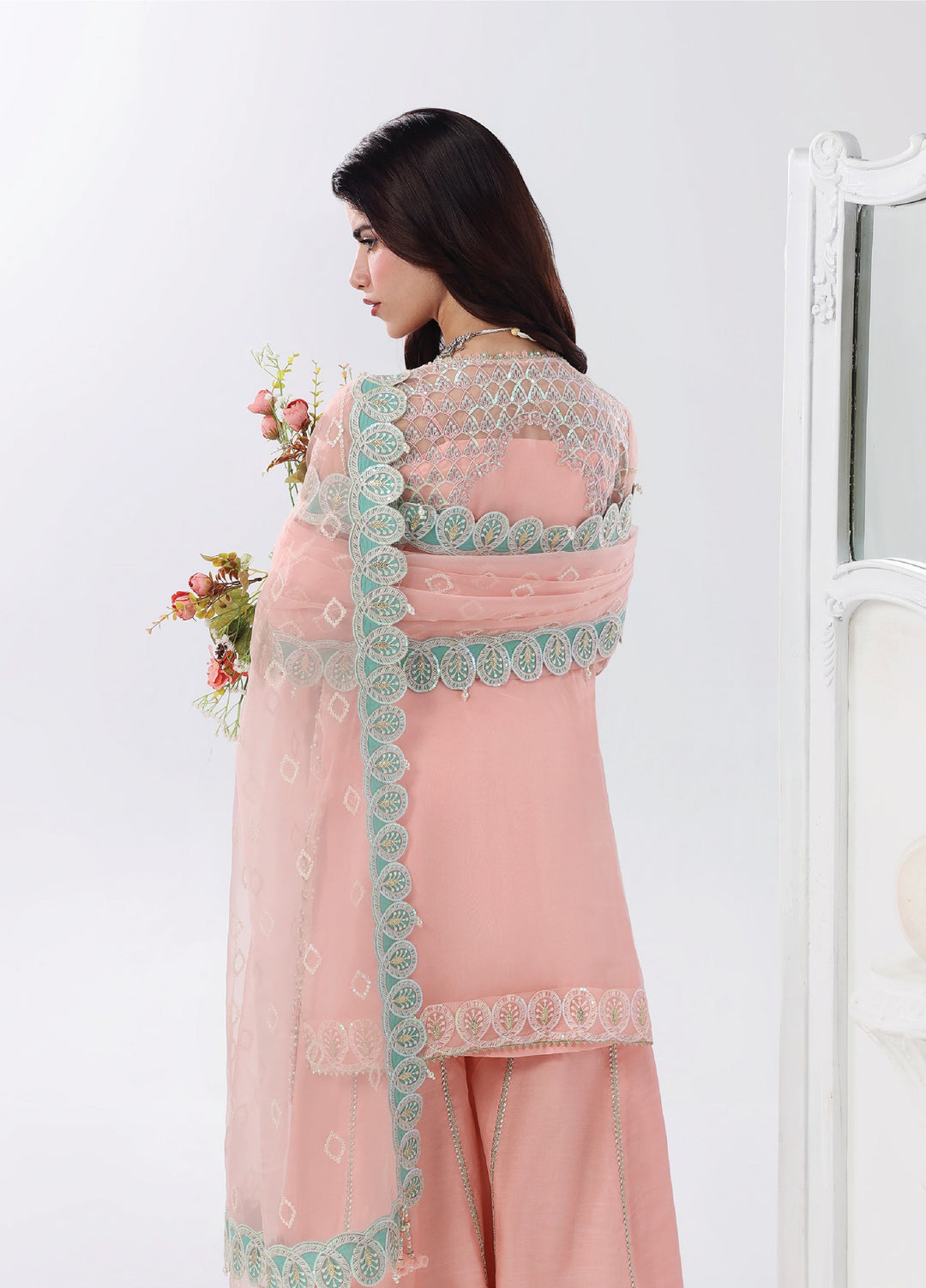 Lamore by Sardinia Unstitched Luxury Hand Work Organza 3 peice SRD25LH D-3 Rose Dust - Formals Collection