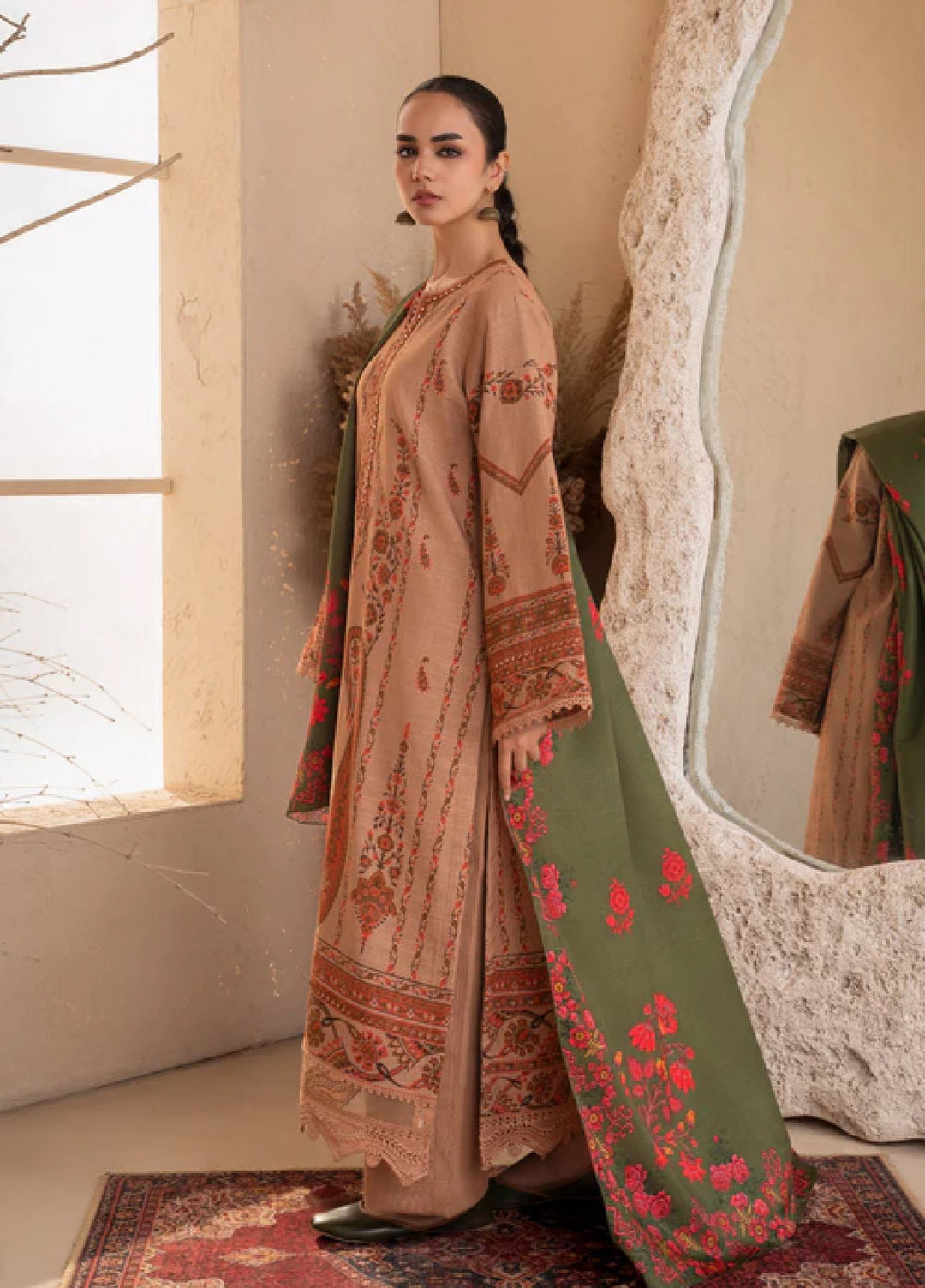 Jugnu by Chandan Nagri Women Pret Embroidered Khaddar 3 Piece Suit Mehru - Winter Collection