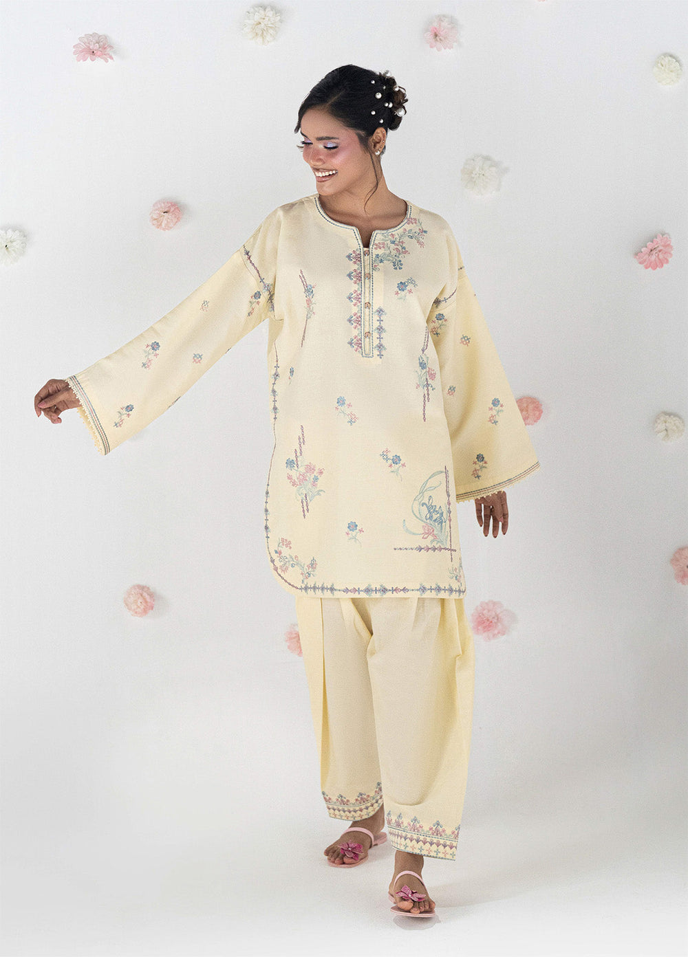 Blush N Bliss by Sahane Women RTW Embroidered Dobby Lawn 2 Piece Suit Honey Butter LP63008 Casual Collection
