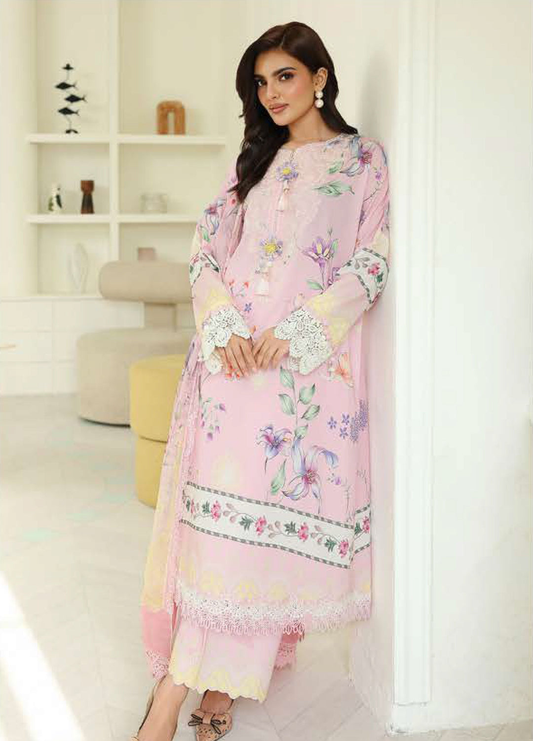 Petals in Print by Roheenaz Unstitched Printed Lawn 3 Piece Suit RN26UPP Pink Veil RUNSS260909 - Summer Collection