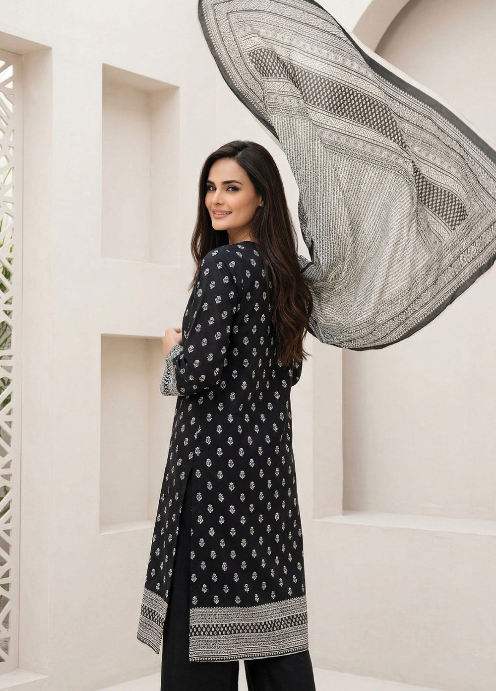 Black N White by Regalia Textiles Unstitched Printed Lawn 3 Piece Suit RG26ULBW D9 - Casual Collection