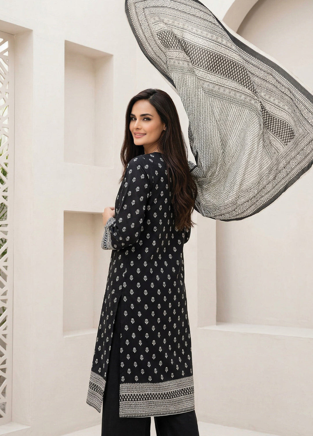Black N White by Regalia Textiles Unstitched Printed Lawn 3 Piece Suit RG26ULBW D9 - Casual Collection