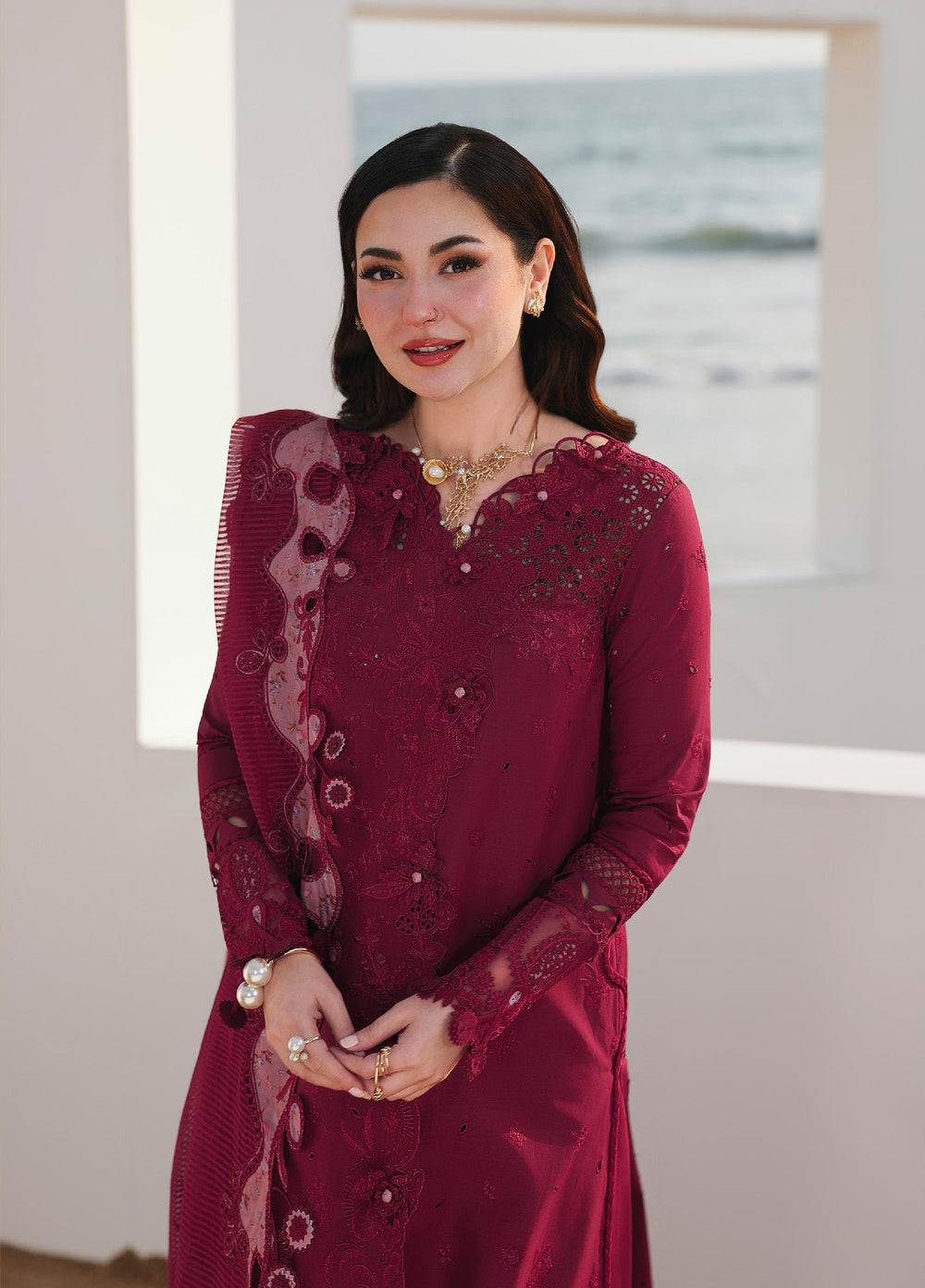 Sahil by Qalamkar Unstitched Embroidered Luxury Lawn 3 Pcs Suit QLK26US SA-14 Nelam - Summer
