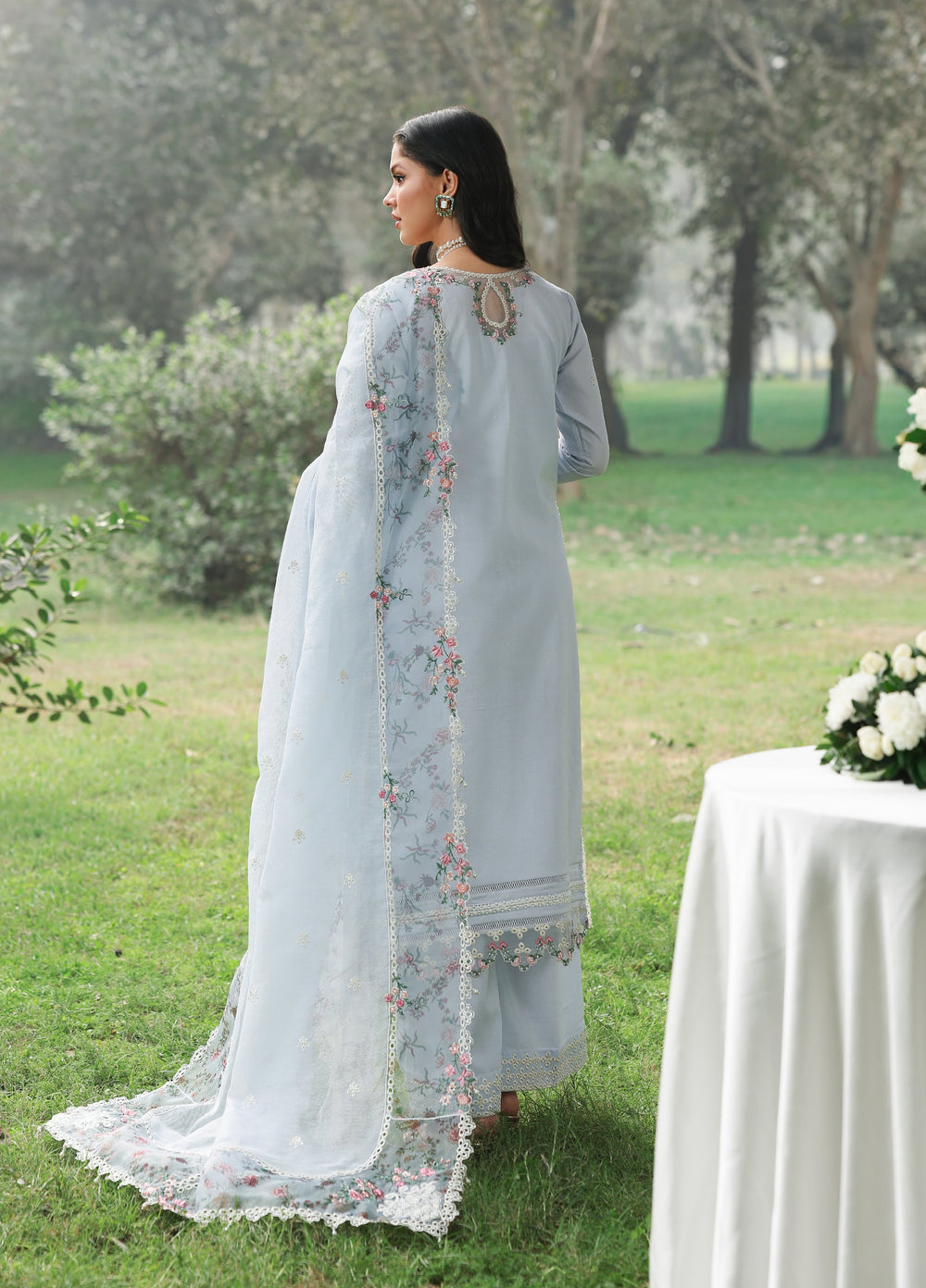 Tales of Petals by Sardinia Unstitched Embroidered Luxury Lawn 3 Pcs Suit SRD26UTP D-7 Morning Sky - Festive