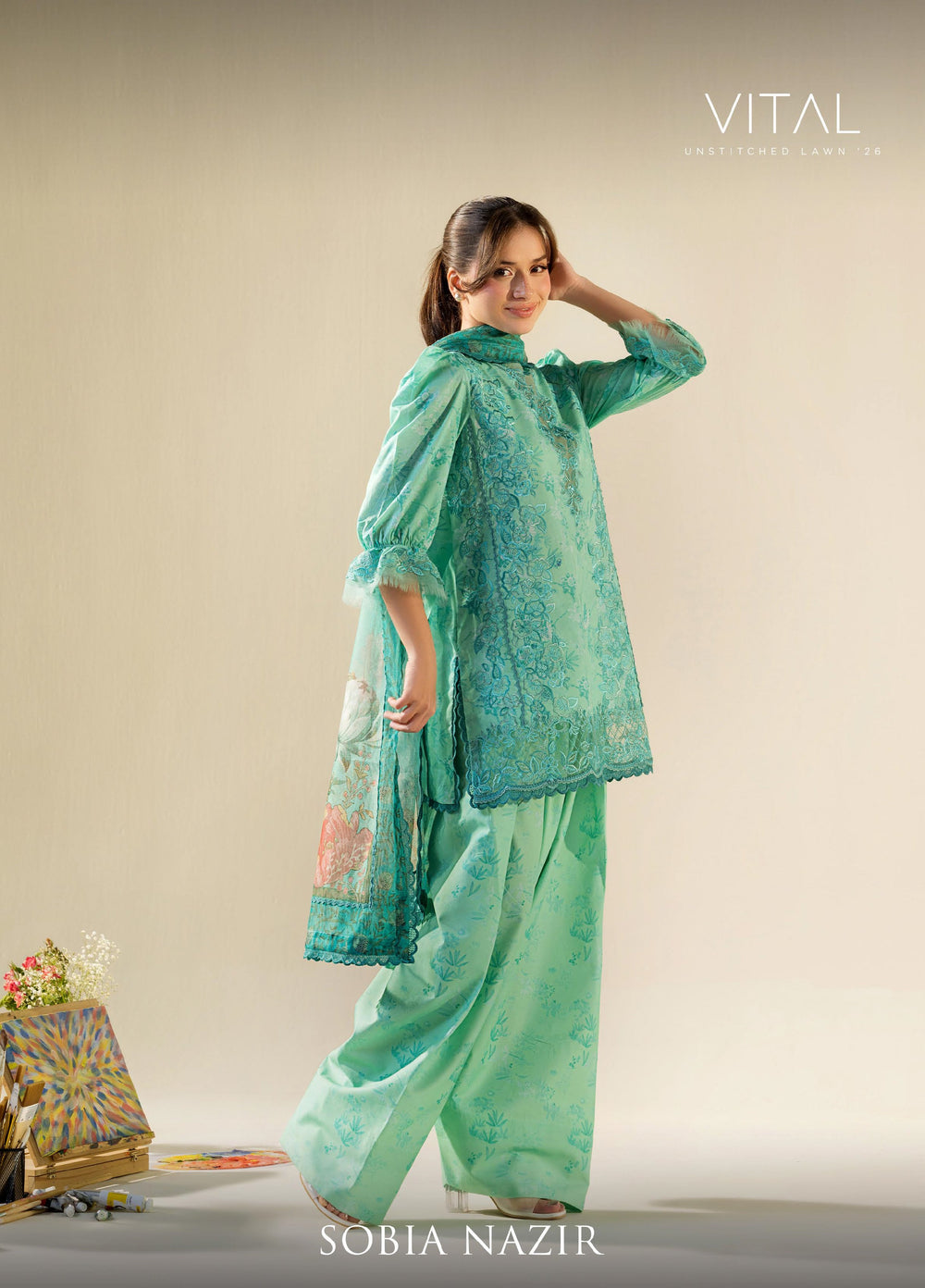 Vital by Sobia Nazir Unstitched Embroidered Lawn 3 Piece Suit SN26UVL 4B - Summer Collection