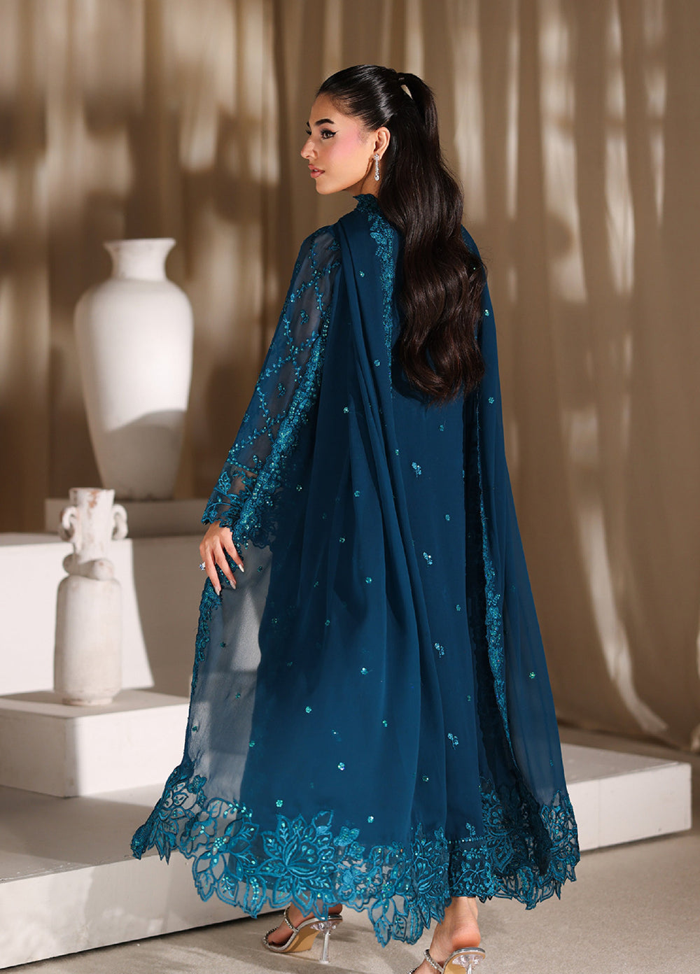 Azure Unstitched Embroidered Chiffon 3 Piece Suit AZ26ULC Majestic Teal - Festive Collection