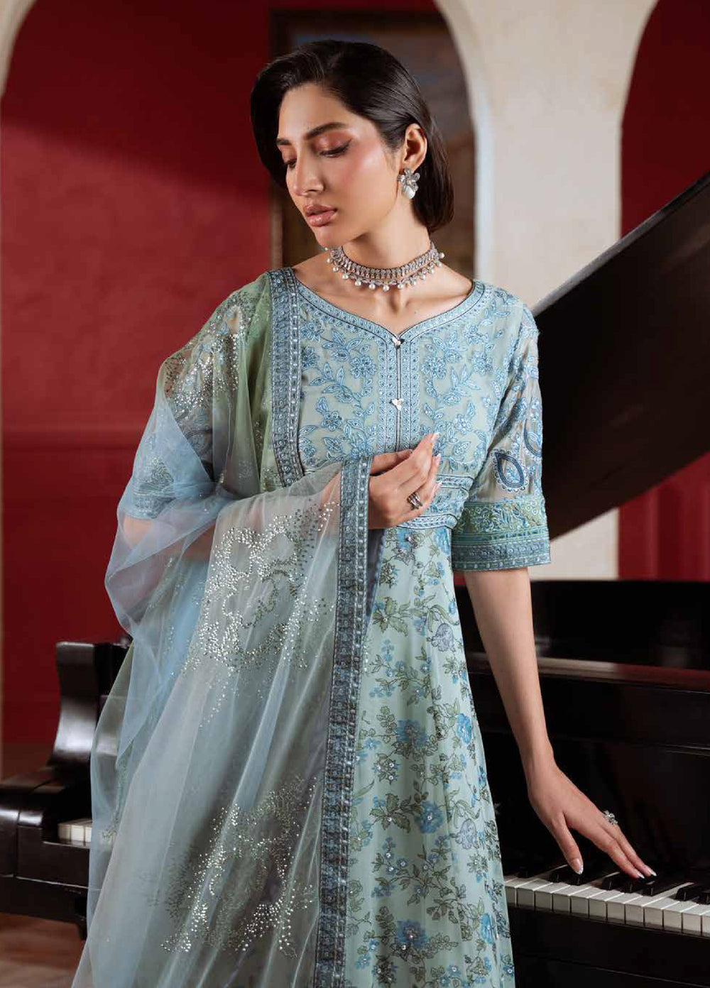 Amaya by Nureh Unstitched Embroidered Chiffon 4 Piece Suit NU26UCA AM-41 - Festive Collection