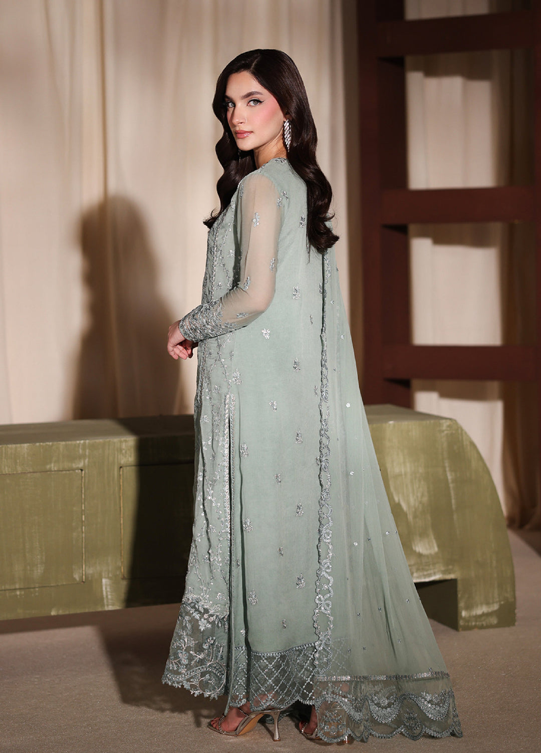 Azure Unstitched Embroidered Chiffon 3 Piece Suit AZ26ULC Satin Sage - Festive Collection