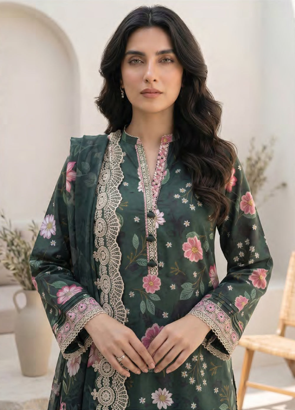 Lakhany Unstitched Printed Lawn 3 Piece Suit LSM26UP LG-RK-0158 - Casual Collection