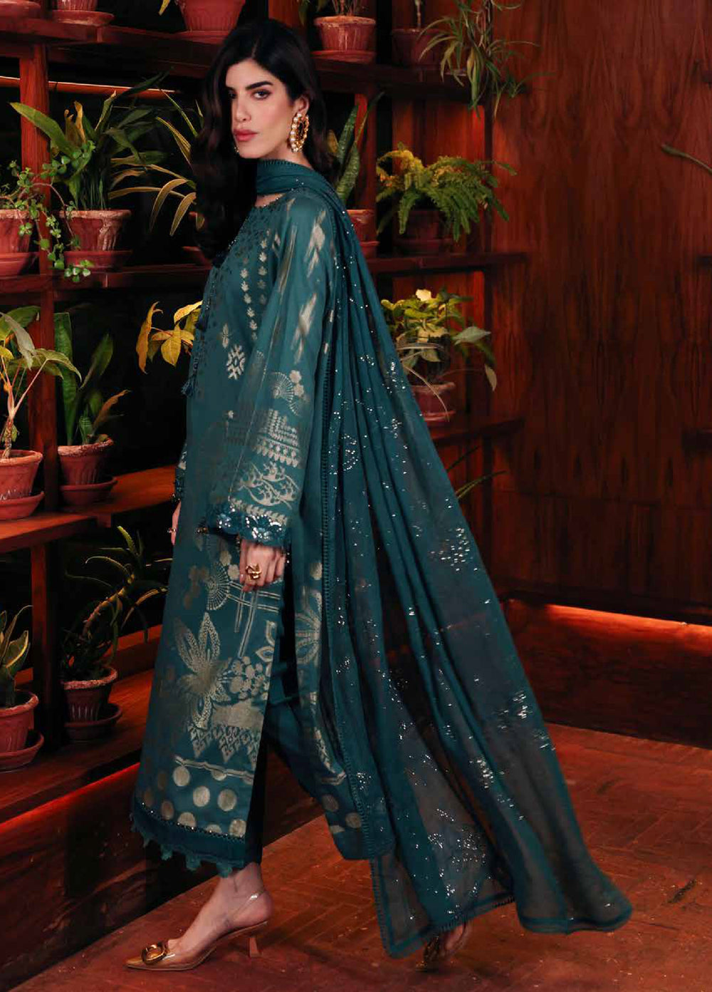 Nureh Exclusive Unstitched Embroidered Lawn Jacquard 3 Piece Suit NU26EU NE-224 - Festive Collection
