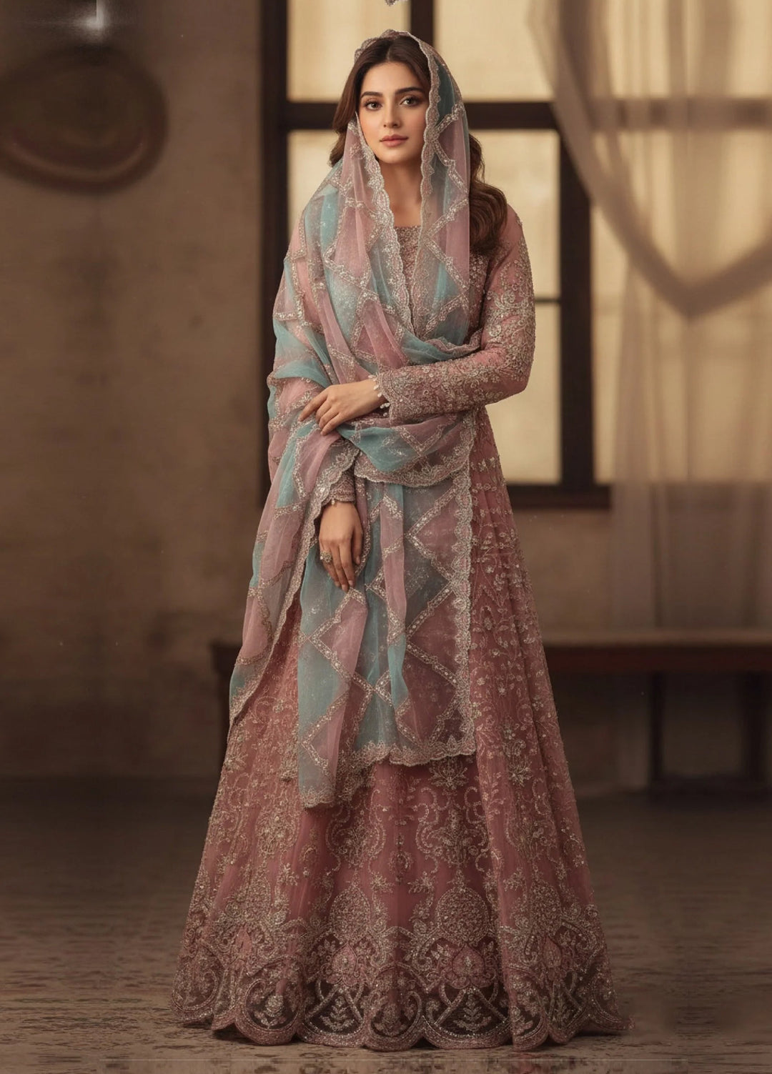 Essentials by Diara Couture Women Pret Embroidered Organza 3 Piece Suit Shahbanu DF-13 - Wedding Collection