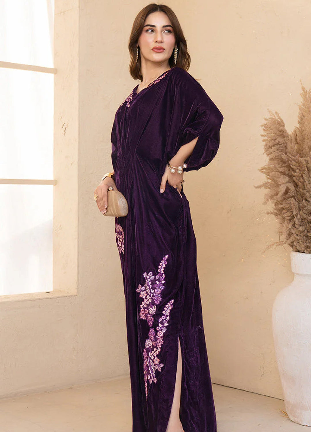 Winter Hues by Naayas Women Pret Embroidered Kaftan Velvet Mahrose - Winter Collection