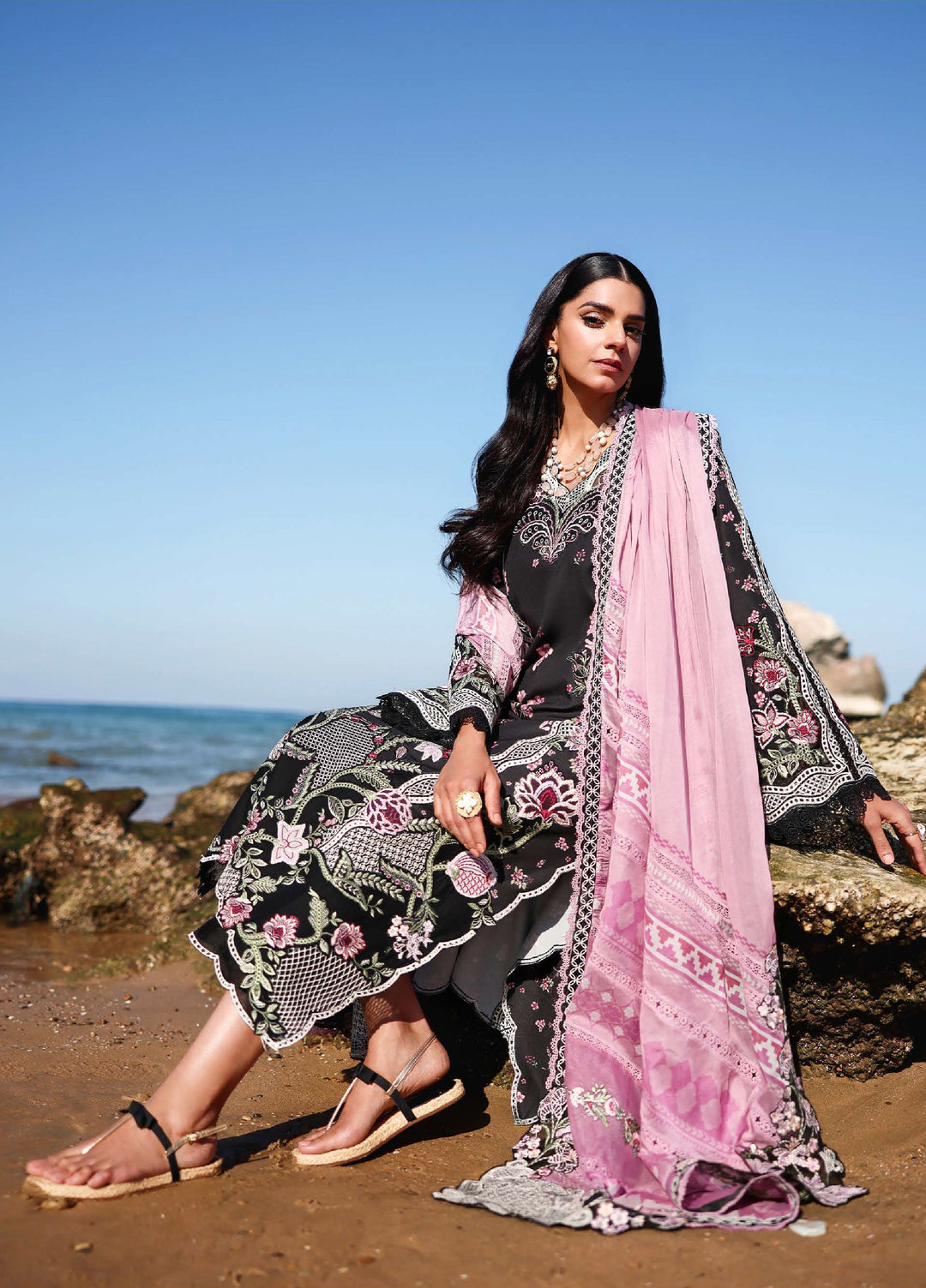 Saira Shakira Unstitched Embroidered Lawn 3 Piece Suit SSR26ULE SS-001B - Eid Collection