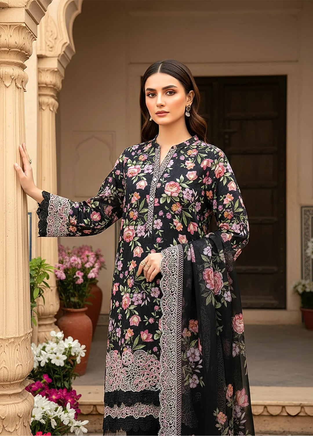 Lakhany Summer Essentials Embroidered Unstitched Lawn 3 Piece Suit LSM26USE LG-RK-0098 - Ramadan Collection