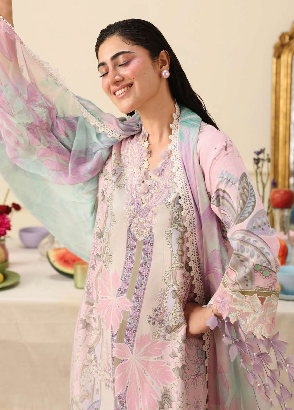 Soleil Hemline by Mushq Unstitched Printed Lawn 3 Piece Suit MU26USL Serena Bloom HUNSS260302 - Festive Collection
