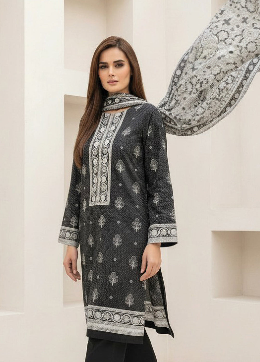 Black N White by Regalia Textiles Unstitched Printed Lawn 3 Piece Suit RG26ULBW D12 - Casual Collection