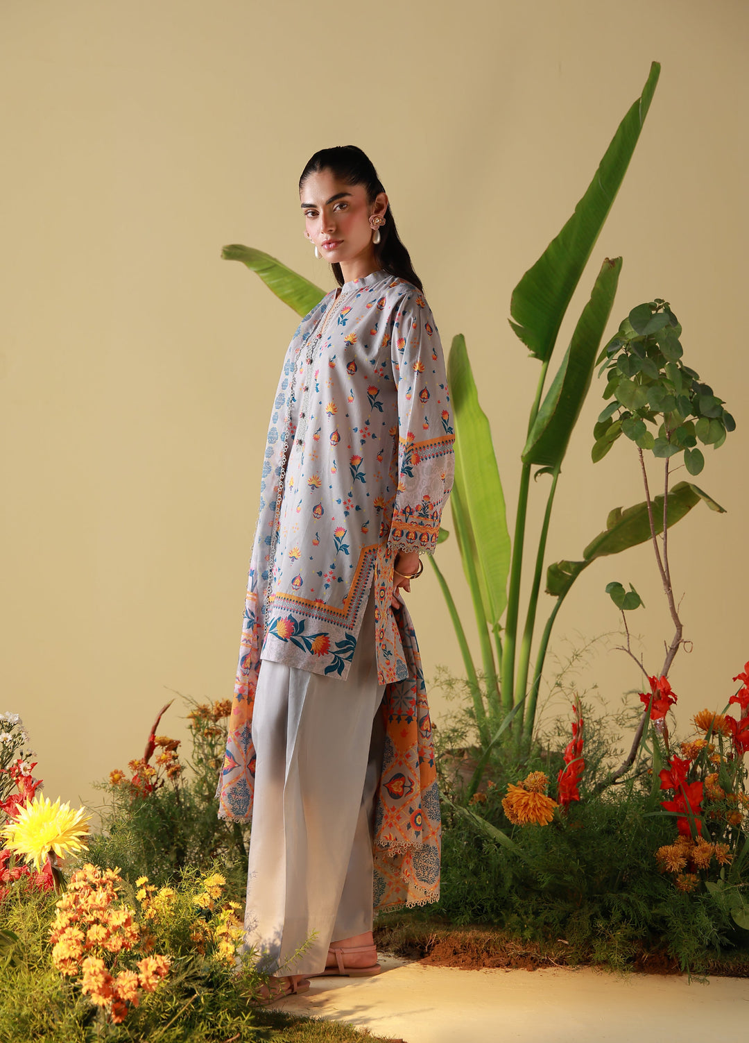 Mirha by Sahar Unstitched Printed Lawn 3 Piece Suit SS1-26-21 Silver Mosaic - Summer Collection