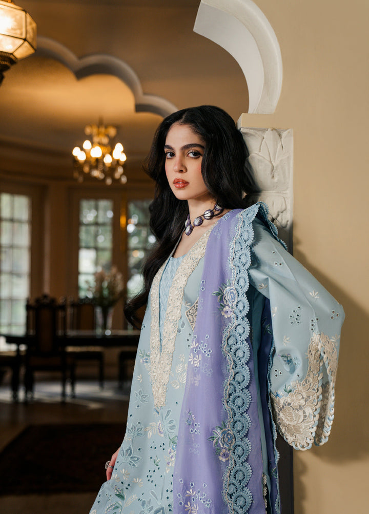 Camelia by Sundas Ahad Unstitched Embroidered Luxury Lawn 3 Piece Suit SNA26UC EL-05 Ice Blue - Festive Collection