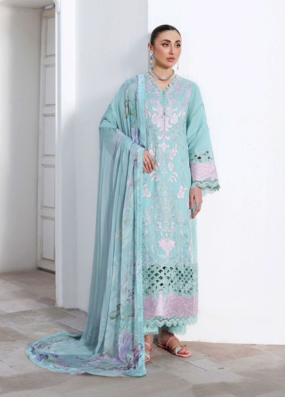 Floral Reverie by Roheenaz Unstitched Embroidered Lawn 3 Piece Suit RN26UFRL  DEWY MIST - Festive Collection