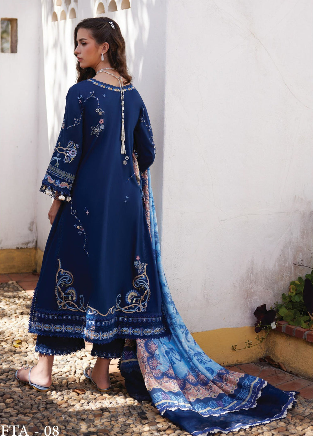 Farah Talib Aziz Unstitched Embroidered Lawn 3 Piece Suit FTA26UL FTA-08 NIA NAVY - Summer