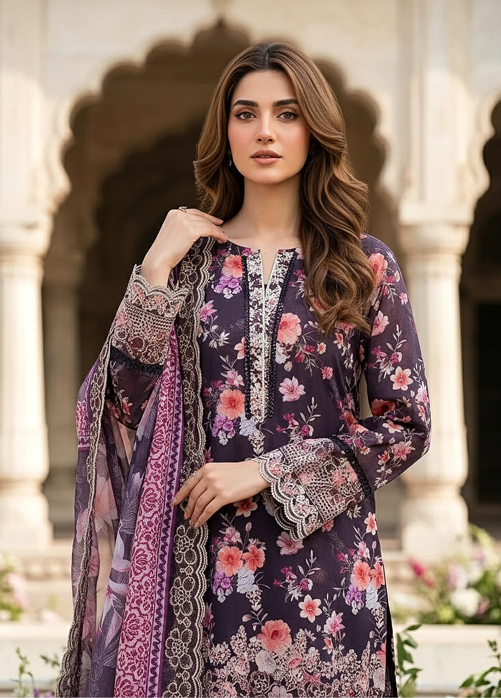 Lakhany Summer Essentials Embroidered Unstitched Lawn 3 Piece Suit LSM26USE LG-IZ-0517 - Ramadan Collection
