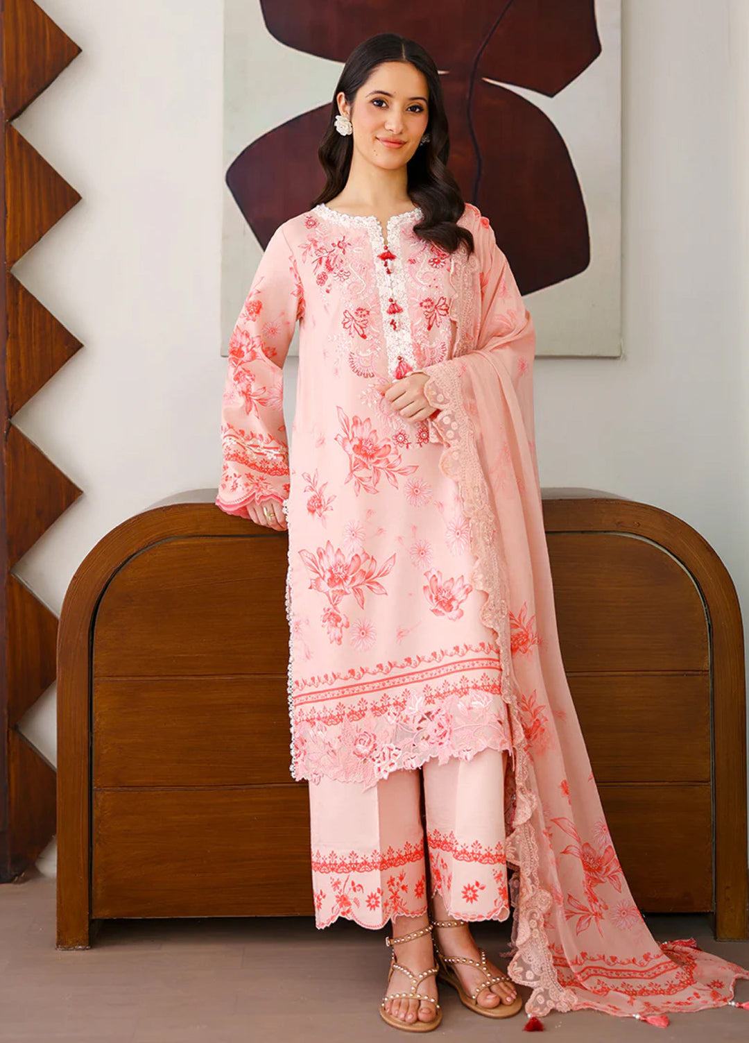Sunlit Tales by Roheenaz Unstitched Embroidered Lawn 3 Piece Suit RN26ULS Coral Whisper RUNSS260706 - Lawn Collection