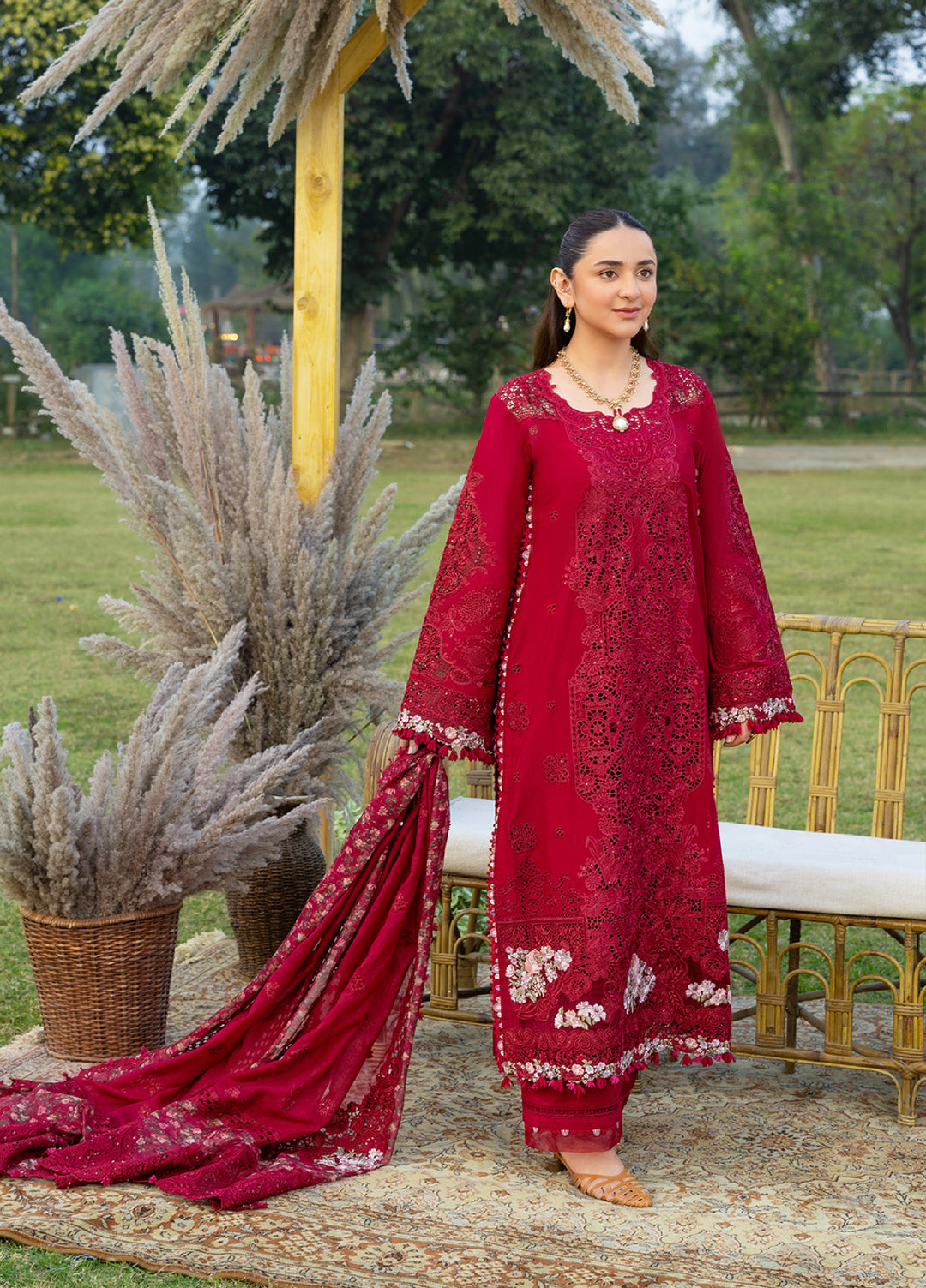 Elaf Premium Unstitched Embroidered Luxury Lawn 3 Piece Suit EL26UPL ELY-10 CHERIE LADY - Summer Collection