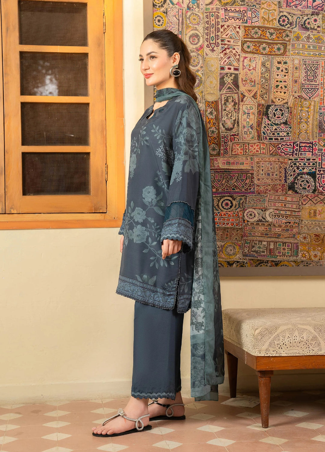 Mah e Noor Intermix by Panache 3 Piece Khaddar Slate - Winter Collection