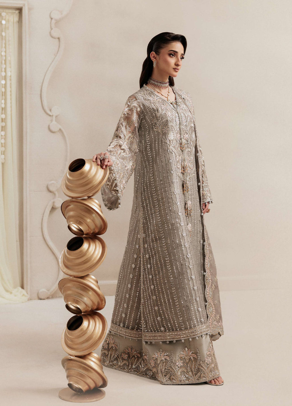 Aik Shaam by AIK Atelier Unstitched Organza Embroidered 3 Piece Suit AIK26US D-02 - Wedding Collection