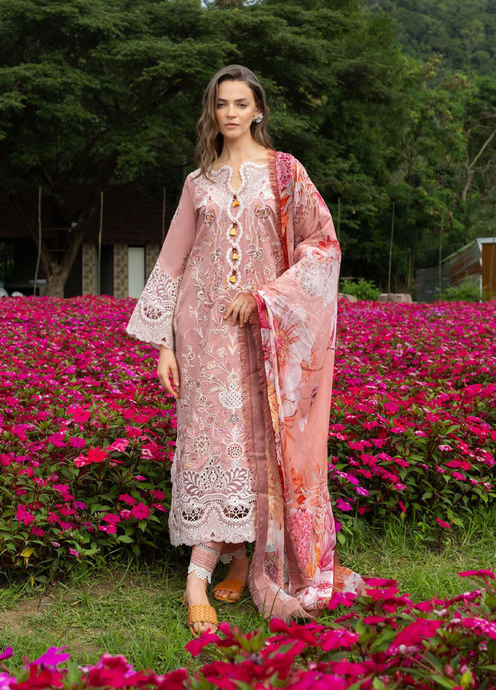 The Secret Garden by Mushq Hemline Unstitched Lawn 3 Piece Suit MU26USG D-16A Peach Blossom - Summer Collection