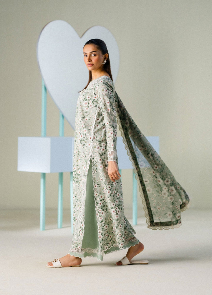 FNF Prints by Faiza Faisal Unstitched Embroidered Lawn 3 Piece Suit FF26UF D-6 Mint Muse - Summer Collection