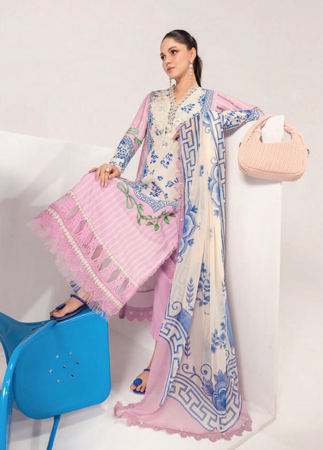 M Basics by Maria B Unstitched Embroidered Lawn 3 Piece Suit MB26UMB MB-CUSV13-9B - Summer Collection