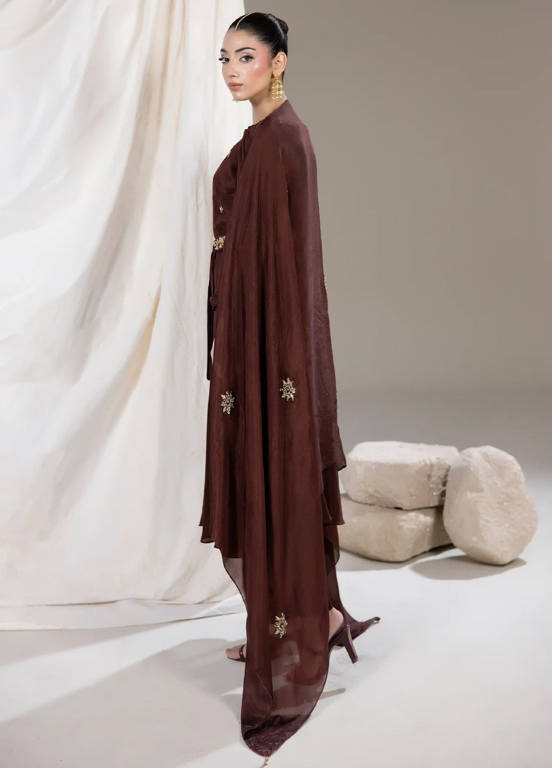 Alee Malic RTW Hand Work Raw Silk 3 Piece Suit Espresso - Wedding Collection