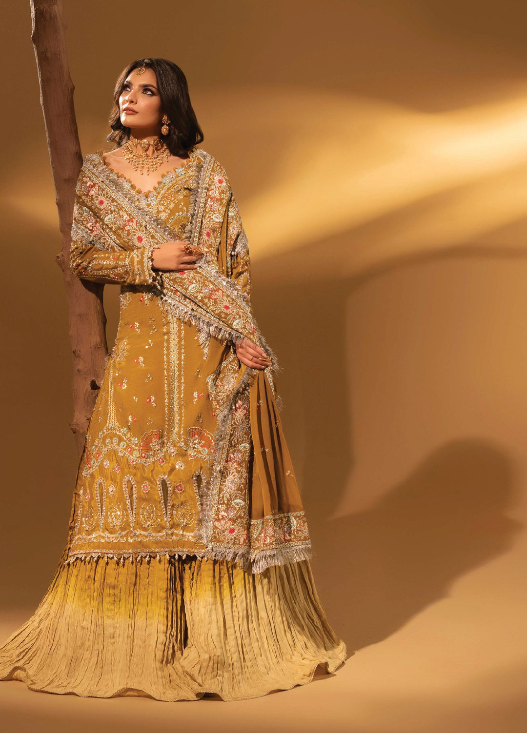 Aylin Unstitched Raw Silk Embroidered Suits 3 Piece AYL25US MUSTARD CHARM - Festive Collection