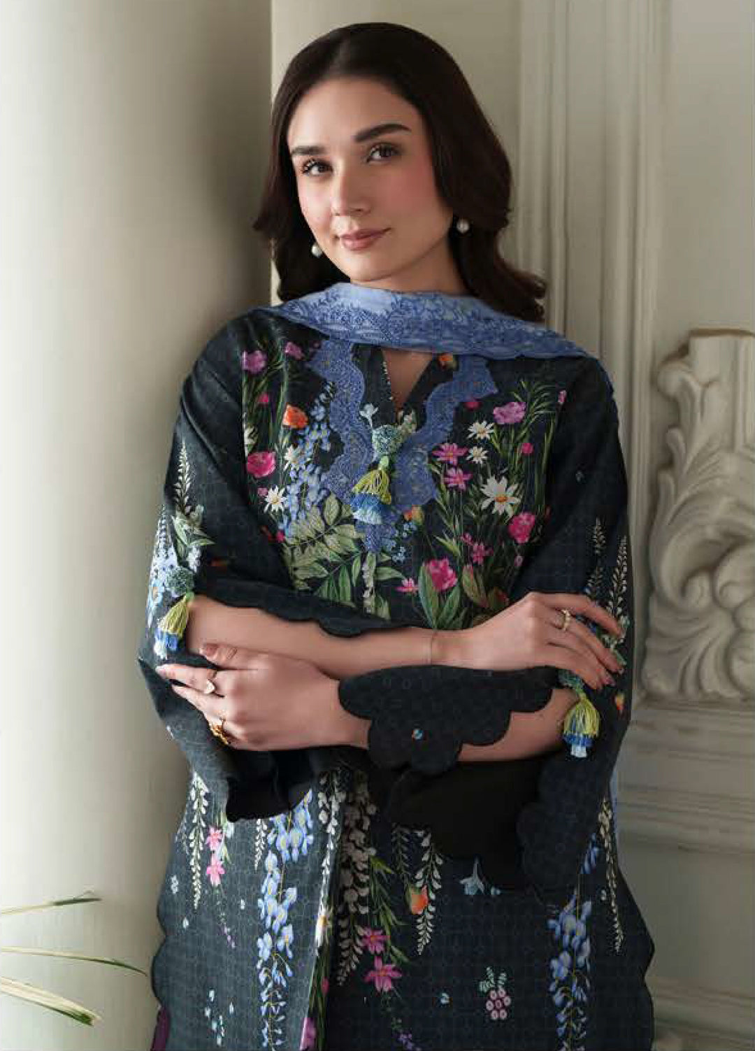 Whispered Florals by Roheenaz Unstitched Embroidered Lawn 3 Pcs Suit RNZ26UWF D-13 A MUTED ROSE - Summer