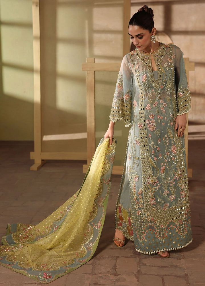 Crimson Unstitched Embroidered Organza 3 Piece Suit CR26UW D-6 Jhalak SunShine Blue - Festive Collection