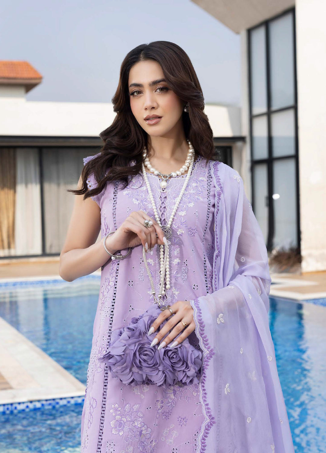 Aylin Unstitched Embroidered Luxury Lawn 3 Piece Suit AYL26UL D1 Sweet Violet - Summer Collection