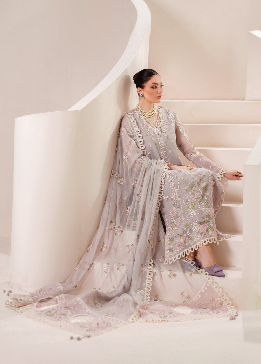 Threads by Alizeh Fashion Unstitched Embroidered Chiffon 3 Piece Suit AF26UTC D-8 Annie - Festive Collection