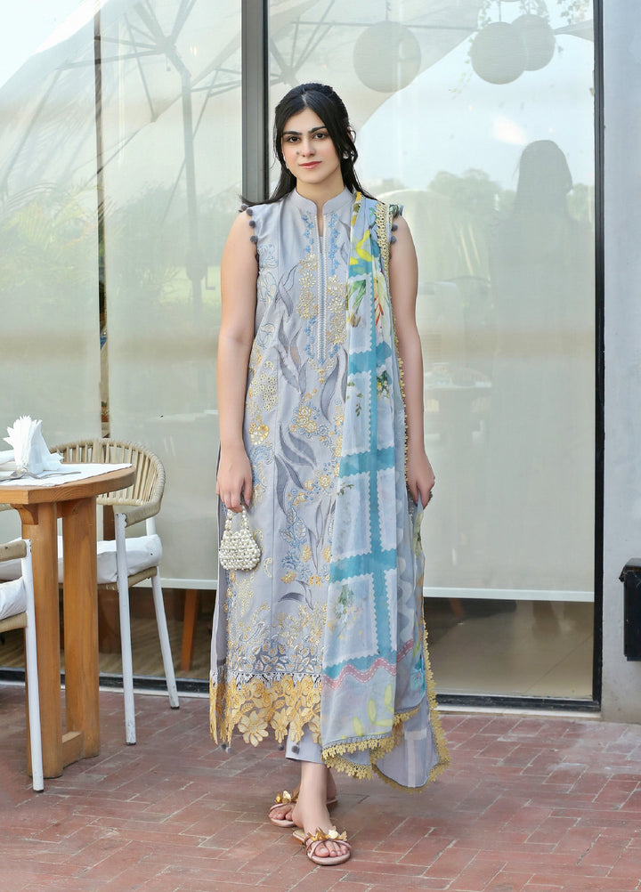Asifa and Nabeel Unstitched Embroidered Lawn 3 Piece Suit AN26ULE Ash Elegance VSL 26-07 - Eid Collection
