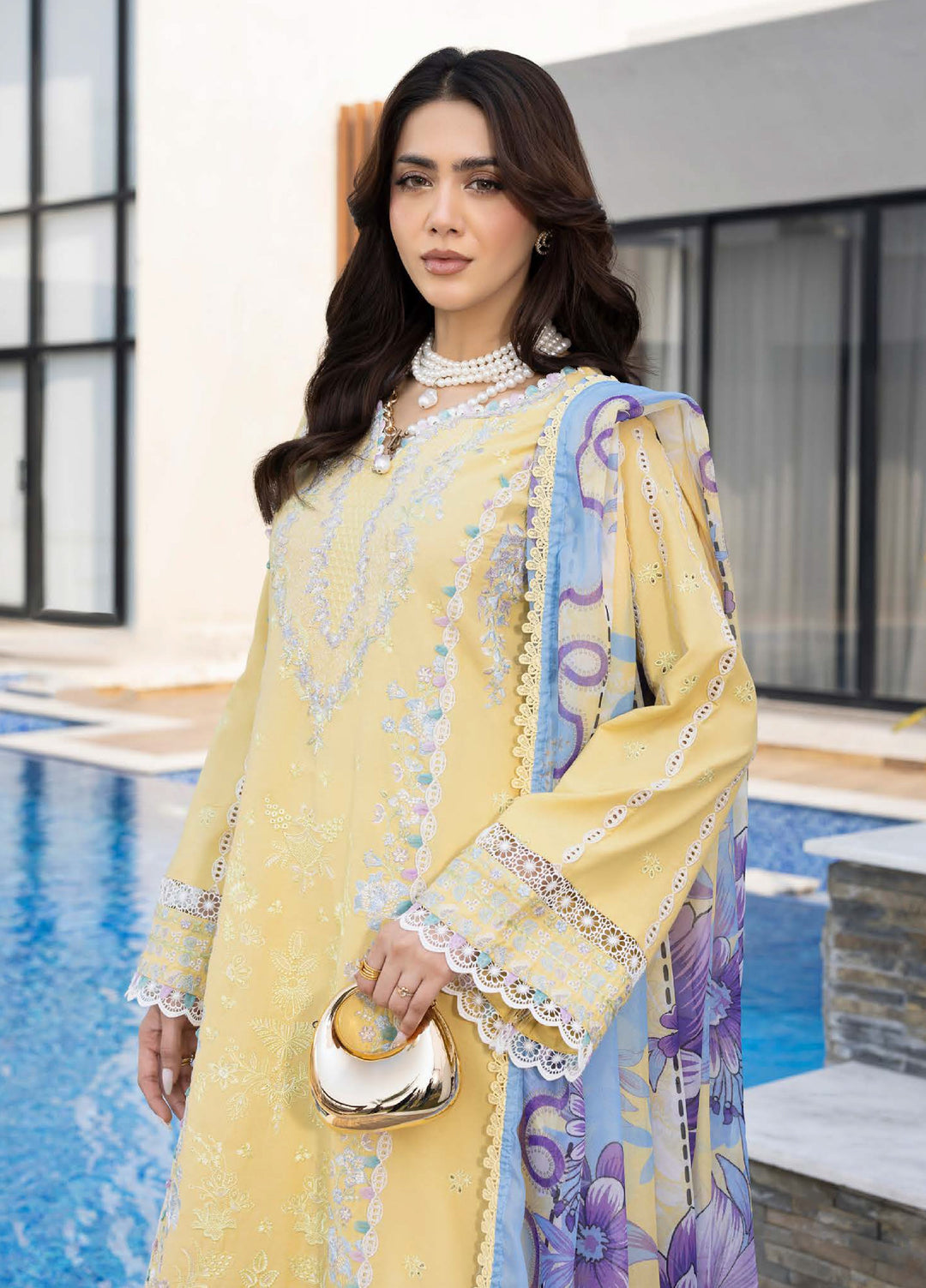 Aylin Unstitched Embroidered Luxury Lawn 3 Piece Suit AYL26UL D2 Vanilla Daisy - Summer Collection