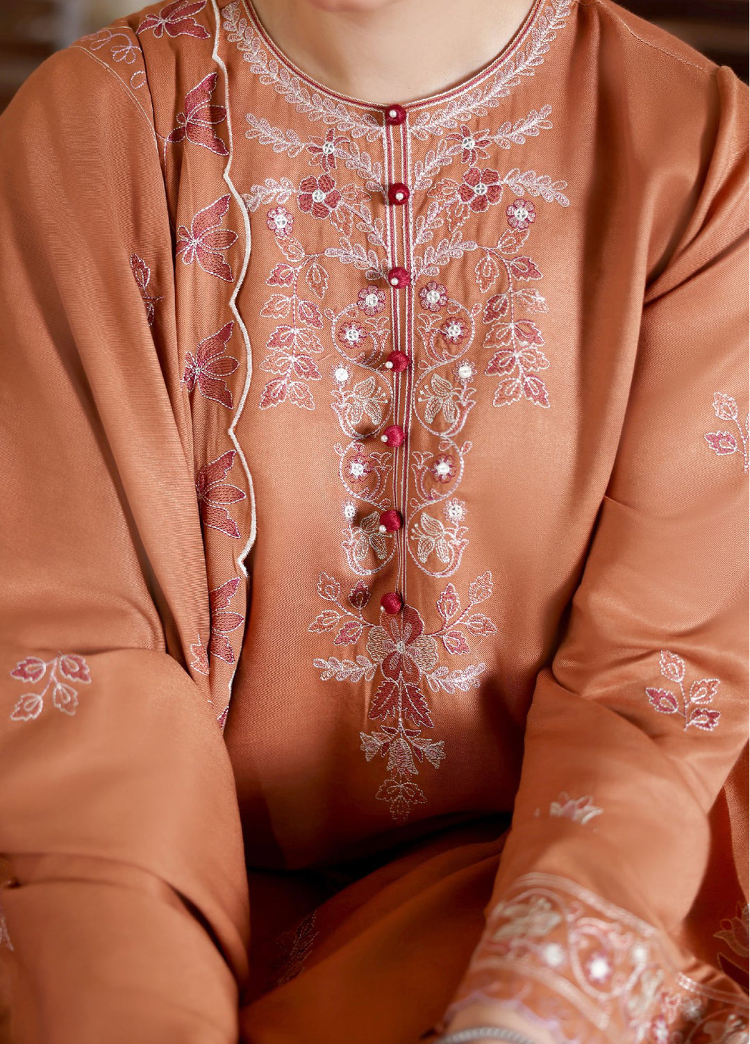 Cross Stitch Unstitched RTS Marina Embroidered Suits 3 Piece CS25MW D-02 Autumn Glaze - Winter Collection