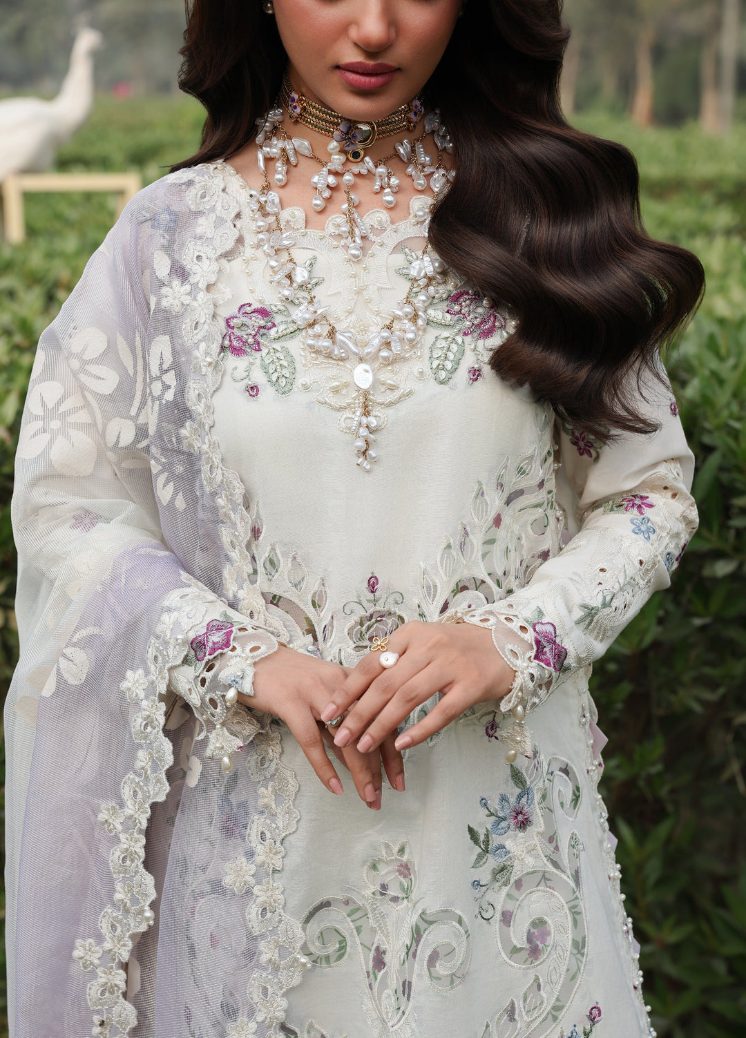 Tales of Petals by Sardinia Unstitched Embroidered Luxury Lawn 3 Pcs Suit SRD26UTP D-9 Cloud Whisper - Festive