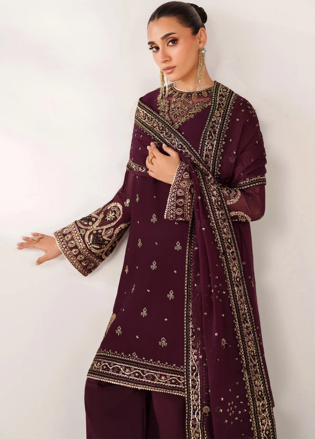 Xenia Formal Luxury Unstitched Embroidered Chiffon Suits 3 Piece XE25FL XF-982 Nuri - Formals Collection