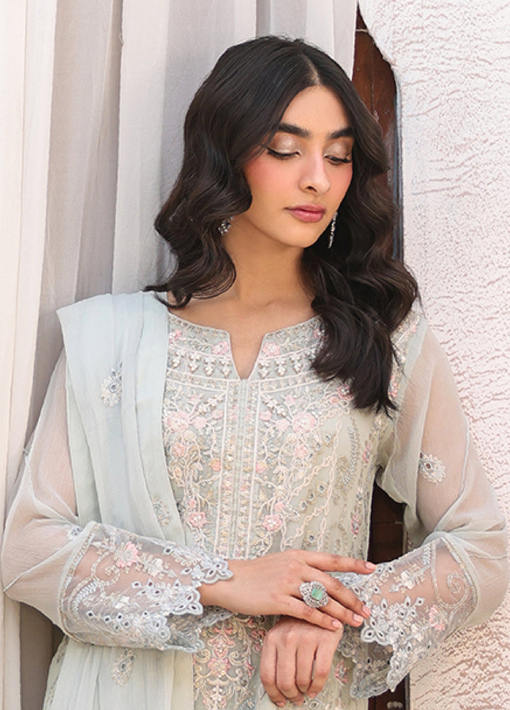 Lamhay by Shamooz Unstitched Embroidered Chiffon 3 Piece Suit SHM26UL Cloud Grey - Festive Collection
