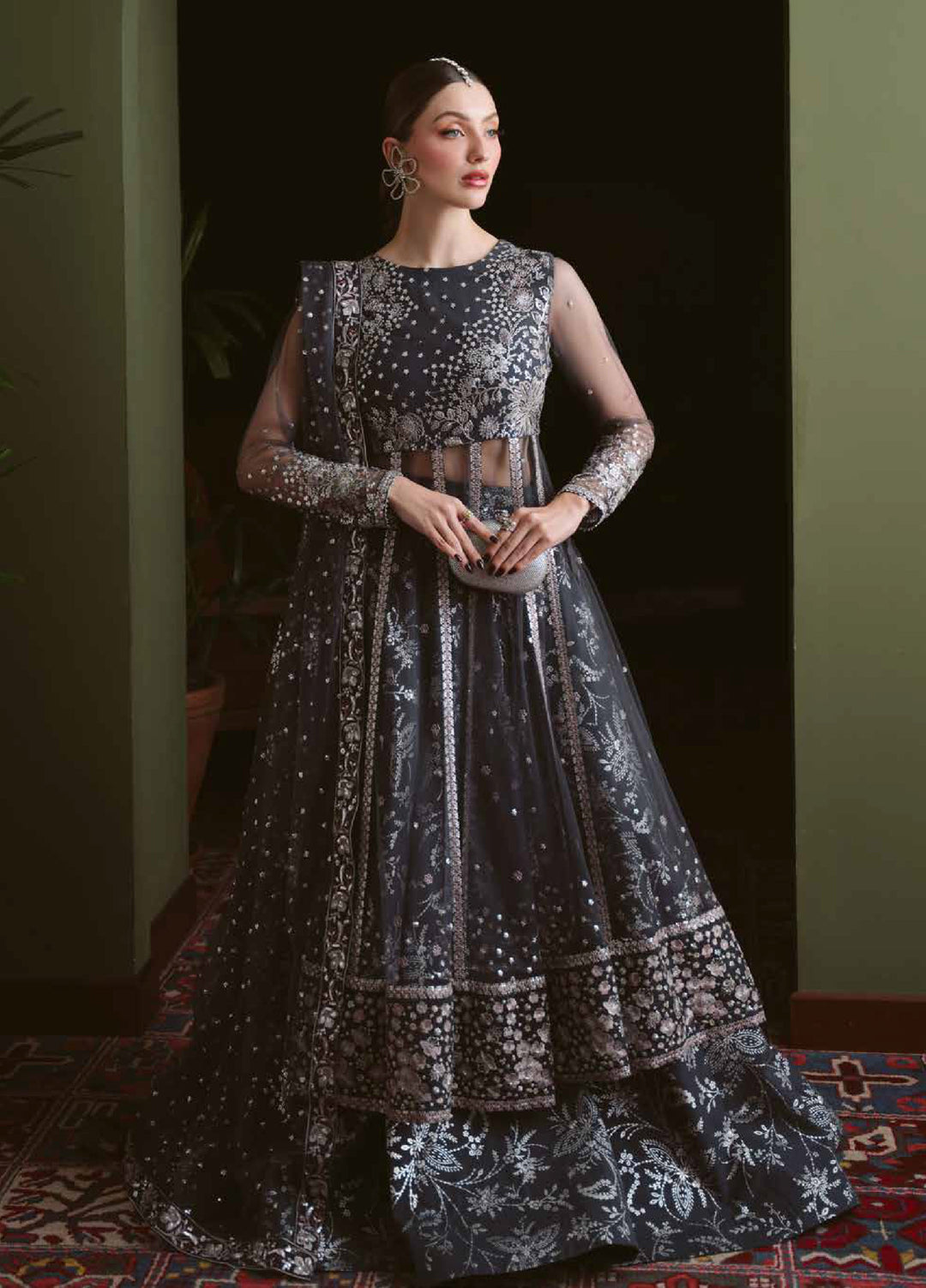 Elaya by Nureh Unstitched Embroidered Net 4 Piece Suit NU26UEF NEL-90 - Festive Collection