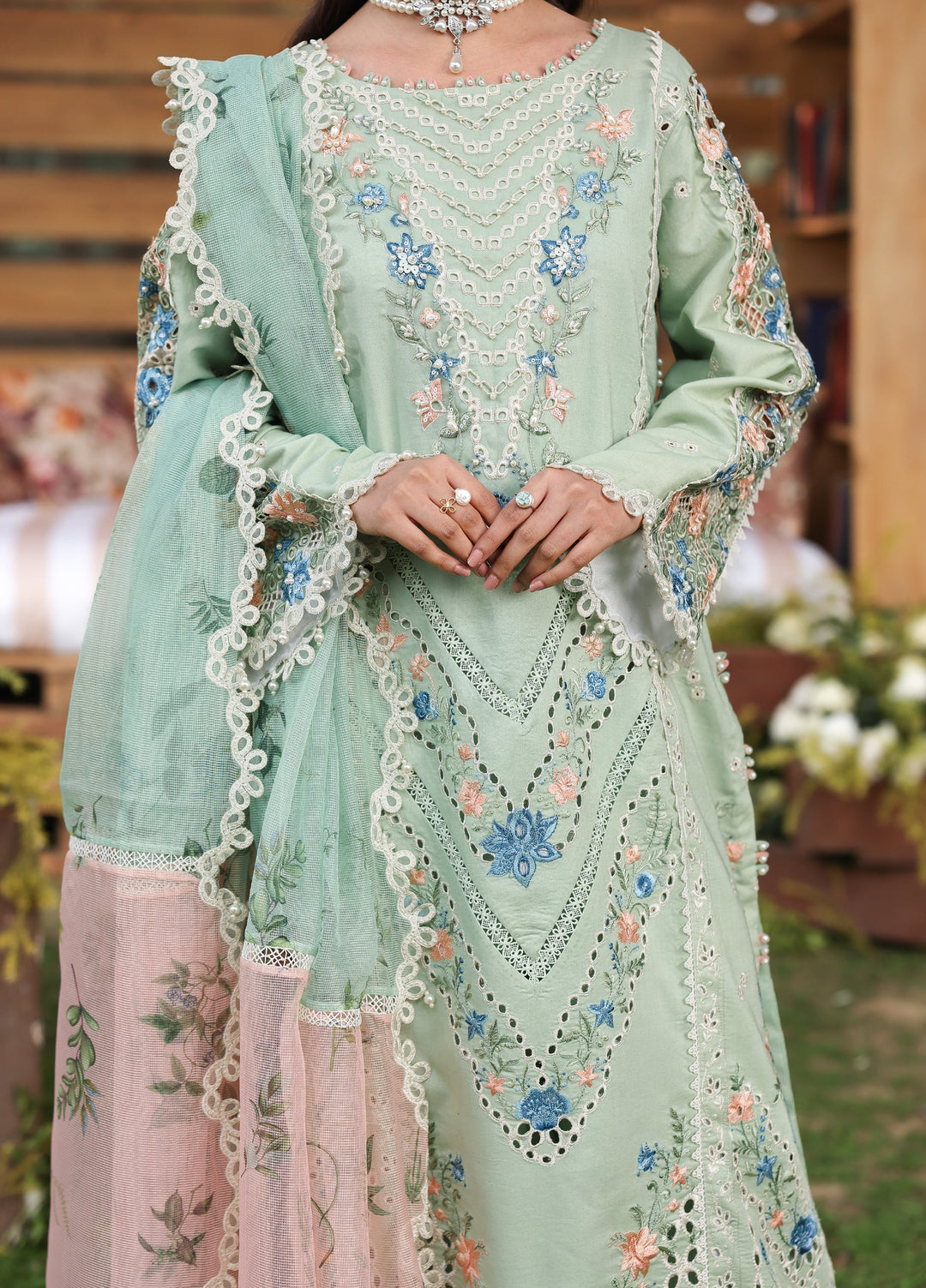 Tales of Petals by Sardinia Unstitched Embroidered Luxury Lawn 3 Pcs Suit SRD26UTP D-2 Summer Sage - Festive