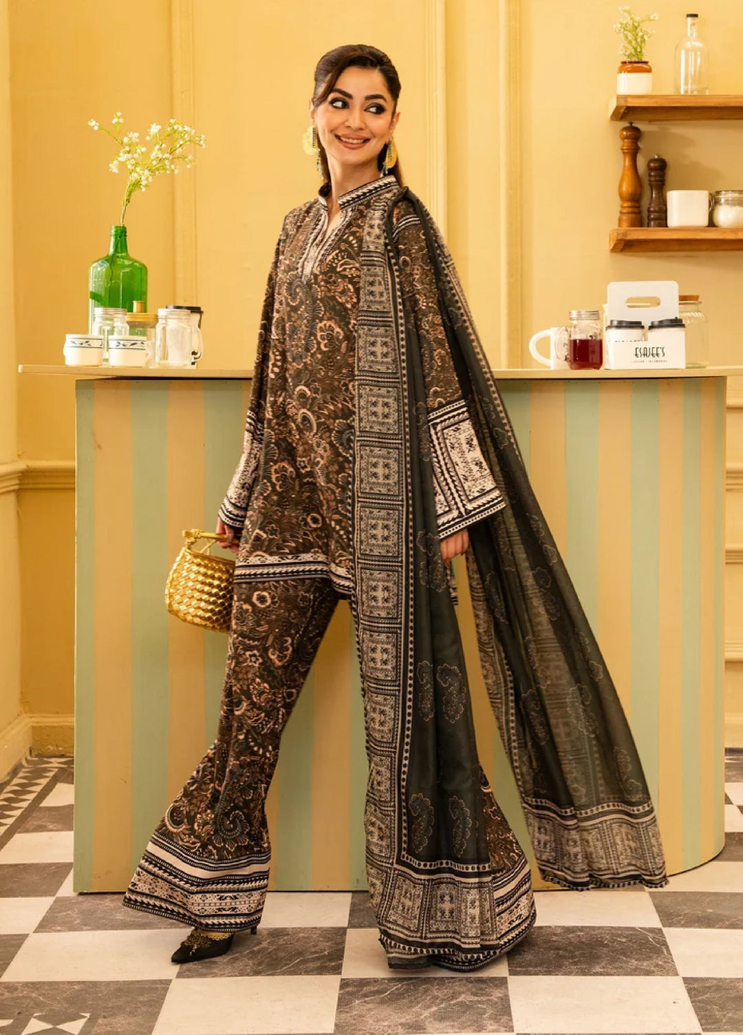 Retro by Maria Osama Khan RTW Printed Grip 3 Piece Suit MOK26PR Solene - Casual Collection