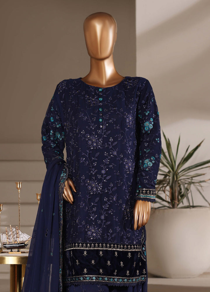 Fasane by HZ Textiles RTW Embroidered Chiffon 3 Piece Suit HZ26UCF HZK-239 Navy - Festive Collection